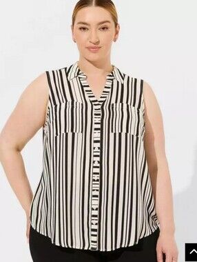 Torrid Black & Off-white Georgette Madison Sleeveless Button-up Top Sz 2X